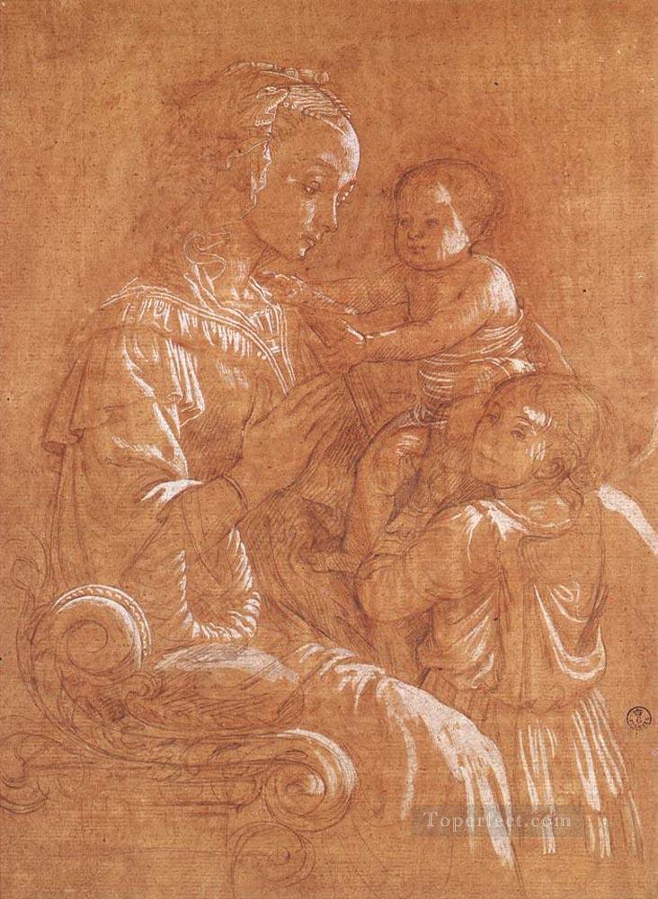 Madonna With The Child And Two Angels drawing Renaissance Filippo Lippi Oil Paintings